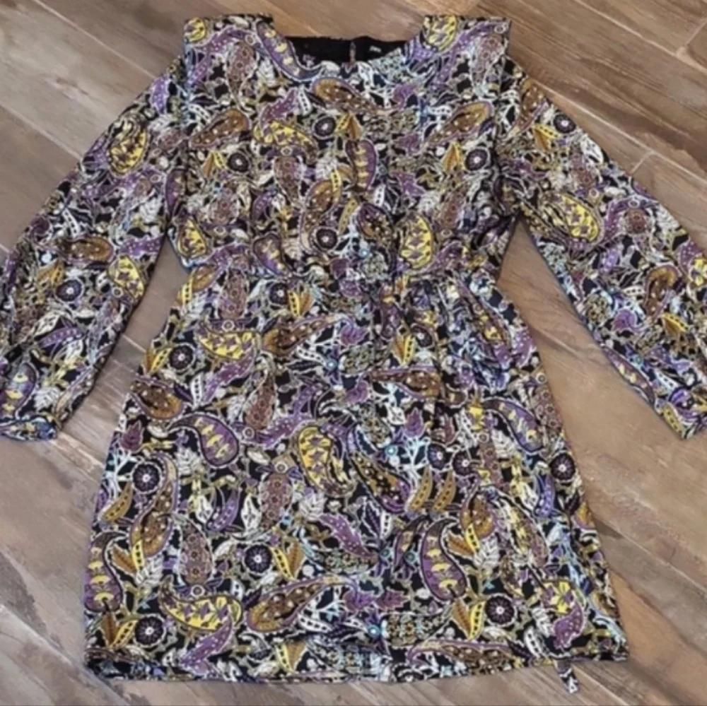 Zara Paisley Print Open Keyhole Back Long Sleeve Partially Lined Mini Dress, M - Picture 4 of 13